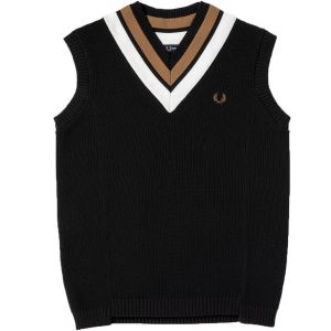 フレッドペリー FRED PERRY ベスト メンズ レディース Vネック ニットタンクトップ トップス セーター ノースリーブ ティッピング  チルデンニット 袖なし 月桂樹