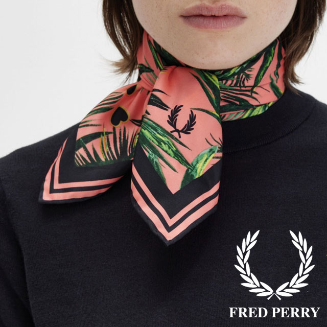 フレッドペリー Fred Perry シルクスカーフ ポルカドット 黒x金 FRED PERRY フレッドペリー スカーフ レディース パームプリント