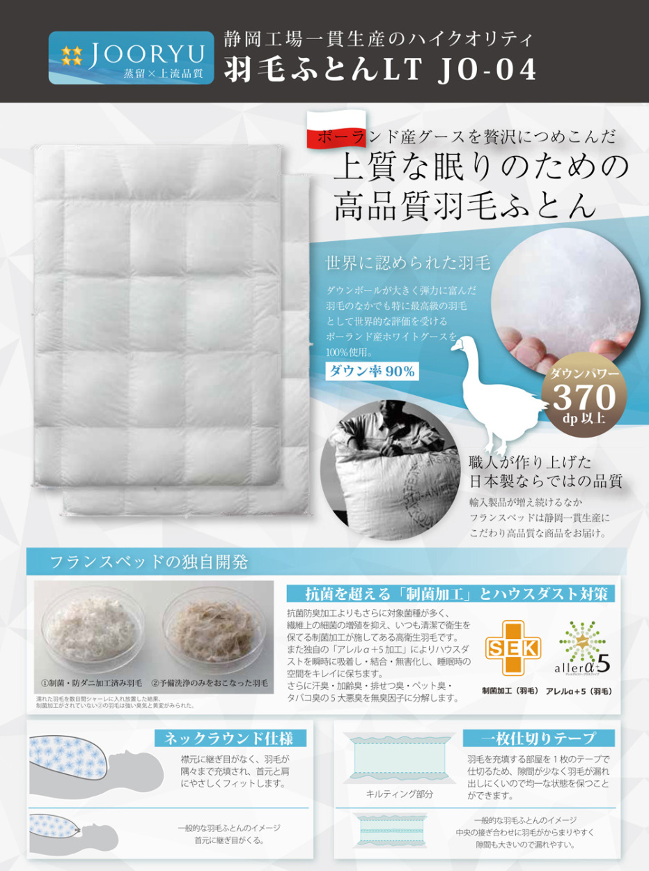 フランスベッド（FRANCEBED） 羽毛布団 合掛け D ダブル LT JO-04