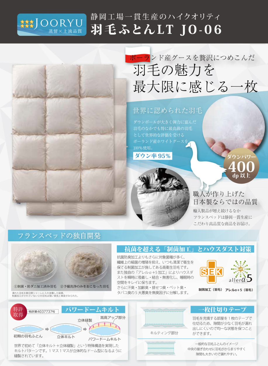 フランスベッド（FRANCEBED） 羽毛布団 合掛け S シングル LT JO-06