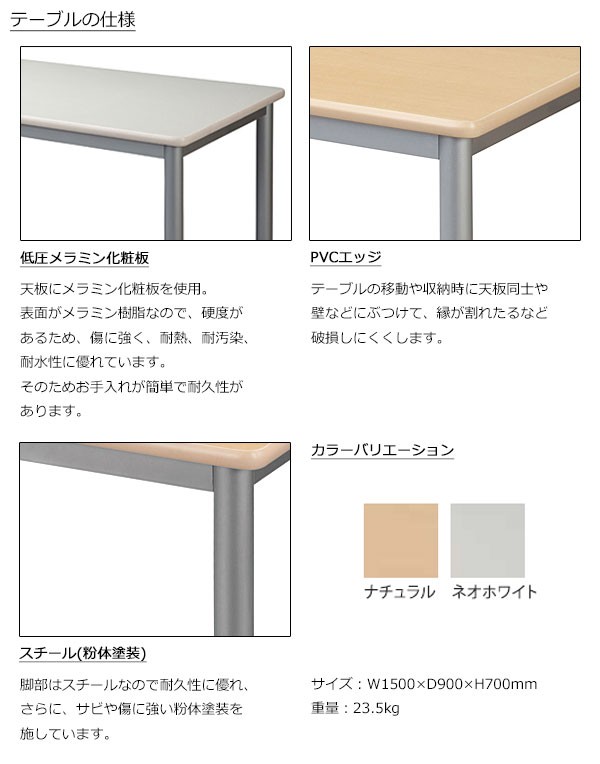 会議テーブル 幅150cm 奥行90cm ミーティングテーブル 作業テーブル