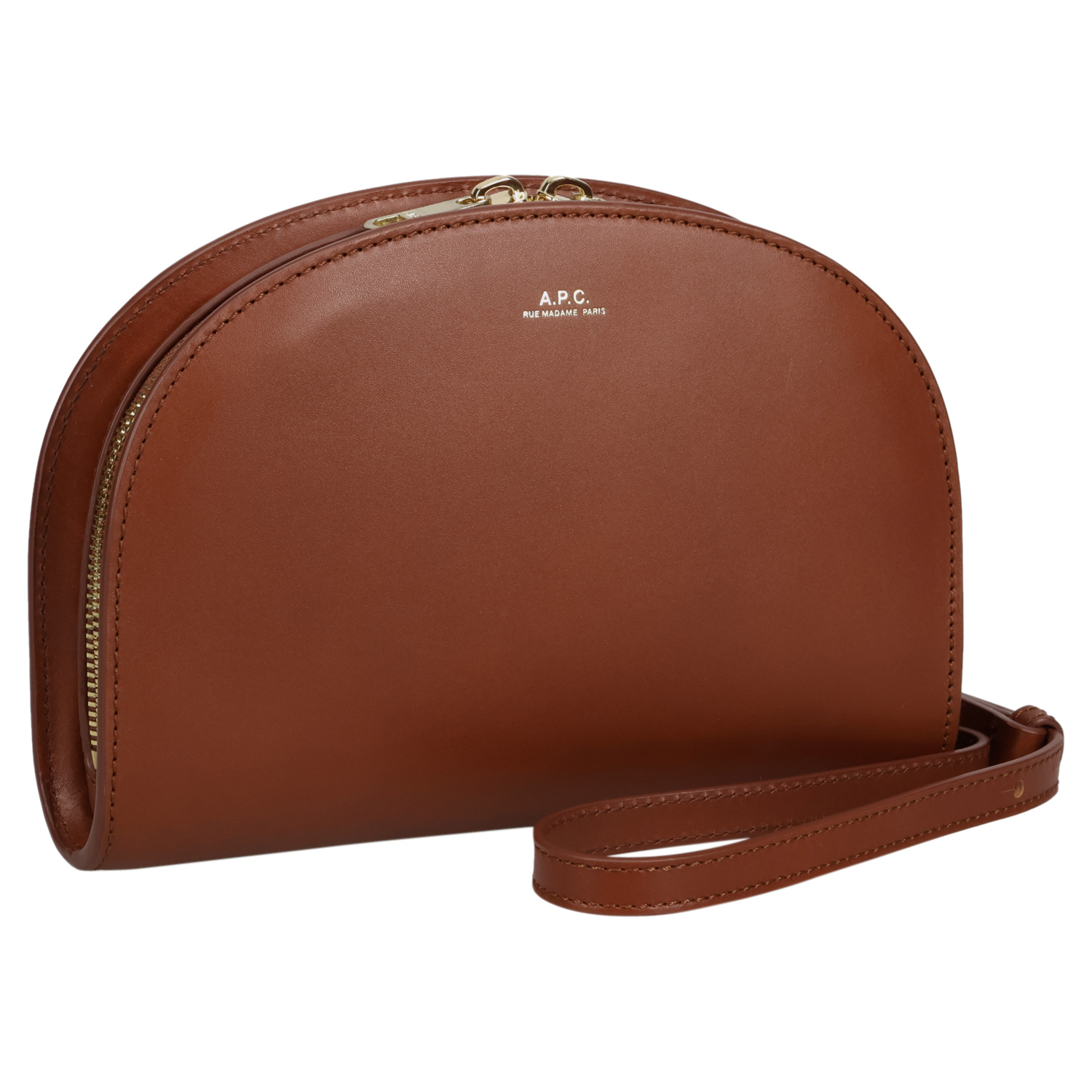 A.P.C. アーペーセー ショルダーバッグ デミルーン レディース 斜めがけ 軽量 DEMI-LUNE LEATHER CLUTCH ブラウン PXAWV F61596の画像