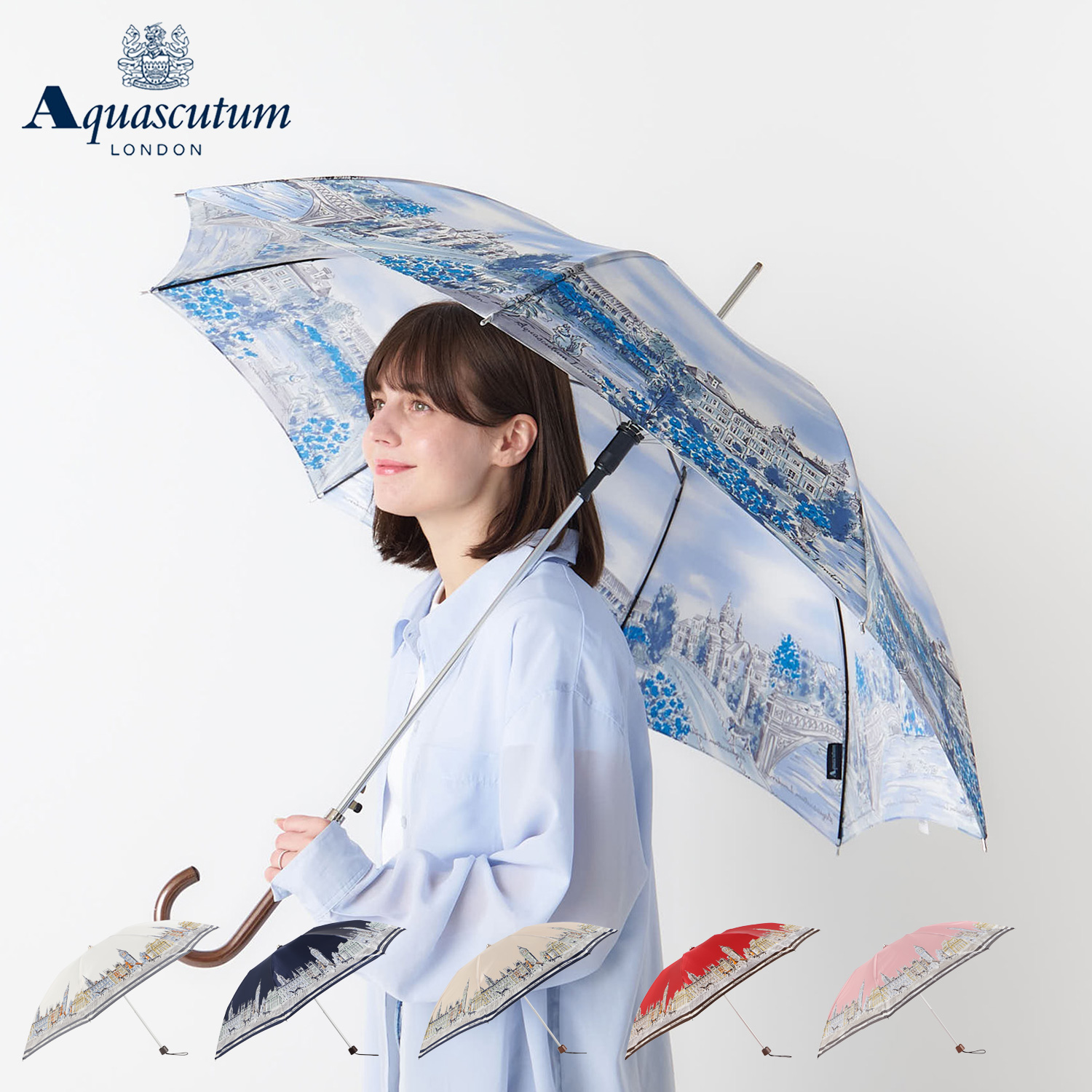 Aquascutum（アクアスキュータム） 長傘 雨傘 レディース 耐風 ボタン