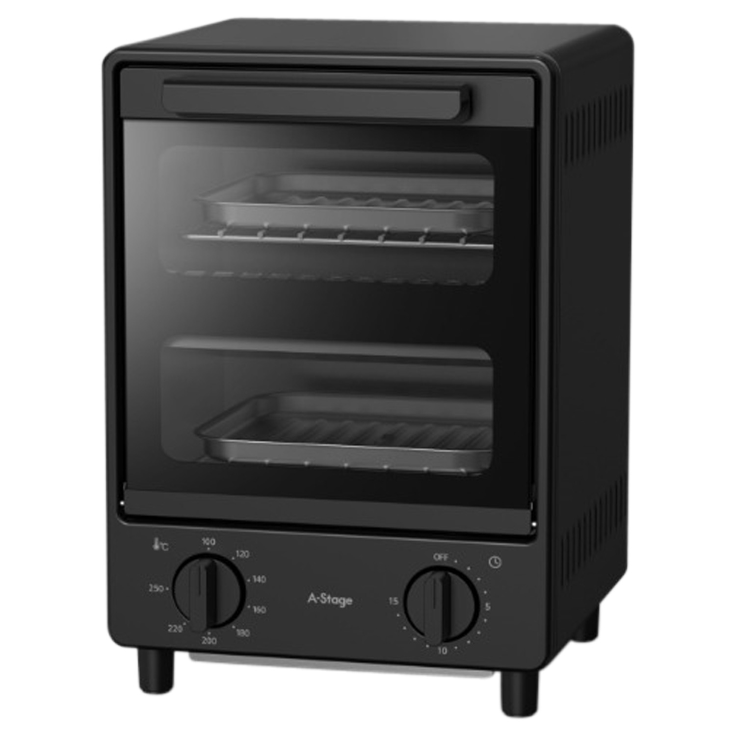 黒いオープン式トースター A-Stage（エーステージ） トースター 縦型 2枚焼き パン焼き器 温度
