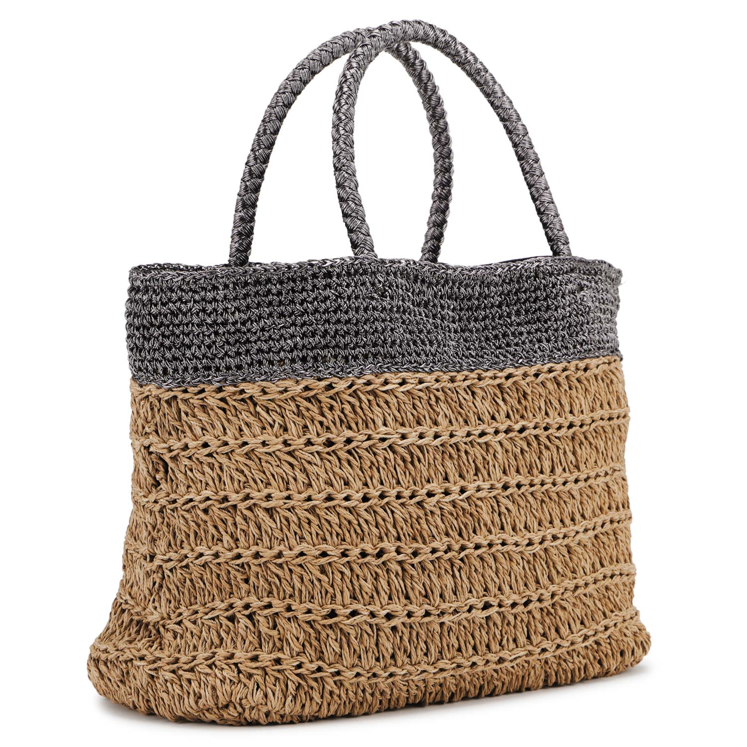 cache cache カシュカシュ バッグ トートバッグ カゴバッグ ラメ切替クロッシェトート レディース 大きめ 大容量 A4 軽量 10-00-06370の画像