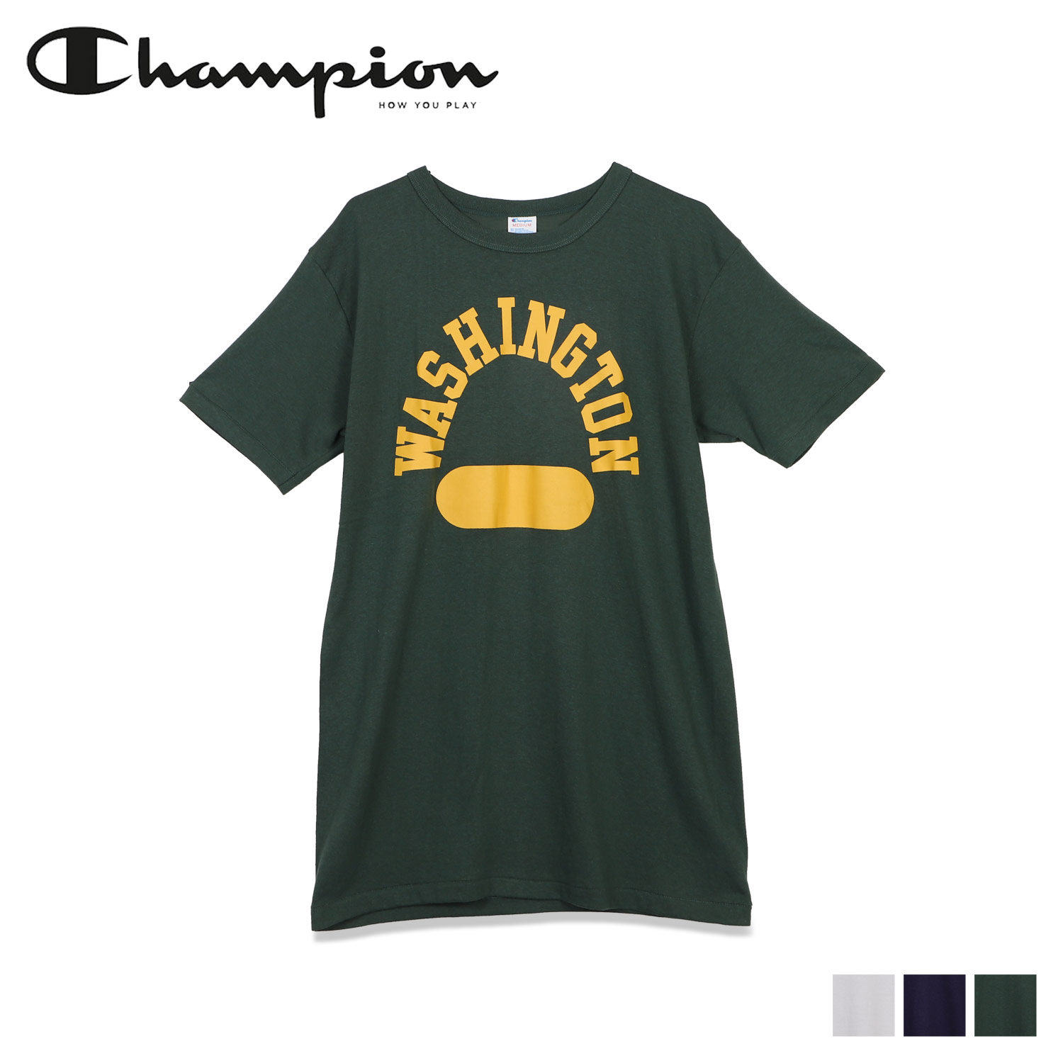 Champion チャンピオン Tシャツ 半袖 レディース SHORT SLEEVE T-SHIRT ホワイト ネイビー グリーン 白 C3-X338 Champion チャンピオン Tシャツ 半袖 レディース SHORT SLEEVE T