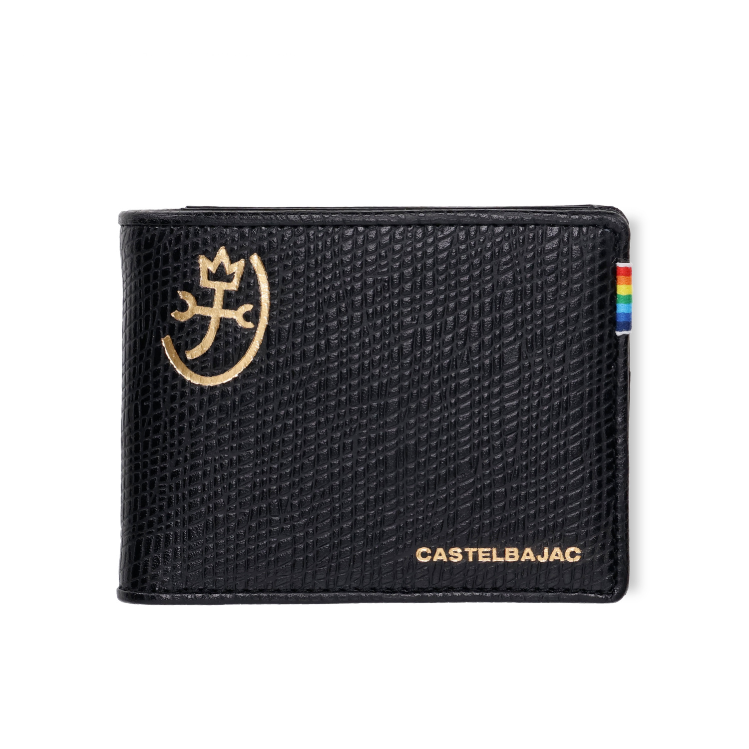 カステルバジャック　二つ折り財布　L字　黒　デカロゴ　マルチカラー CASTELBAJAC カステルバジャック 財布 二つ折り メンズ