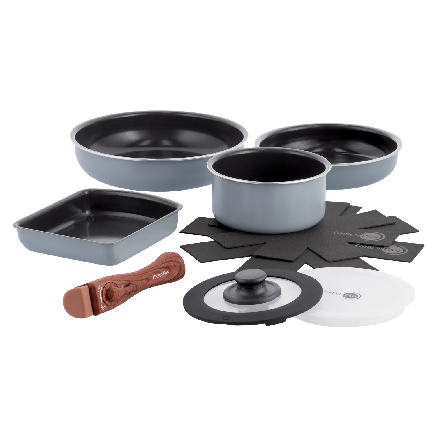 グリーンパン GREENPAN フライパンセット 9点セット フライパン ソースパン シール蓋 プロテクトシート 20cm 26cm IH対応 ガス火 食洗機 対応 CC009850-104 | GREEN PAN | 01