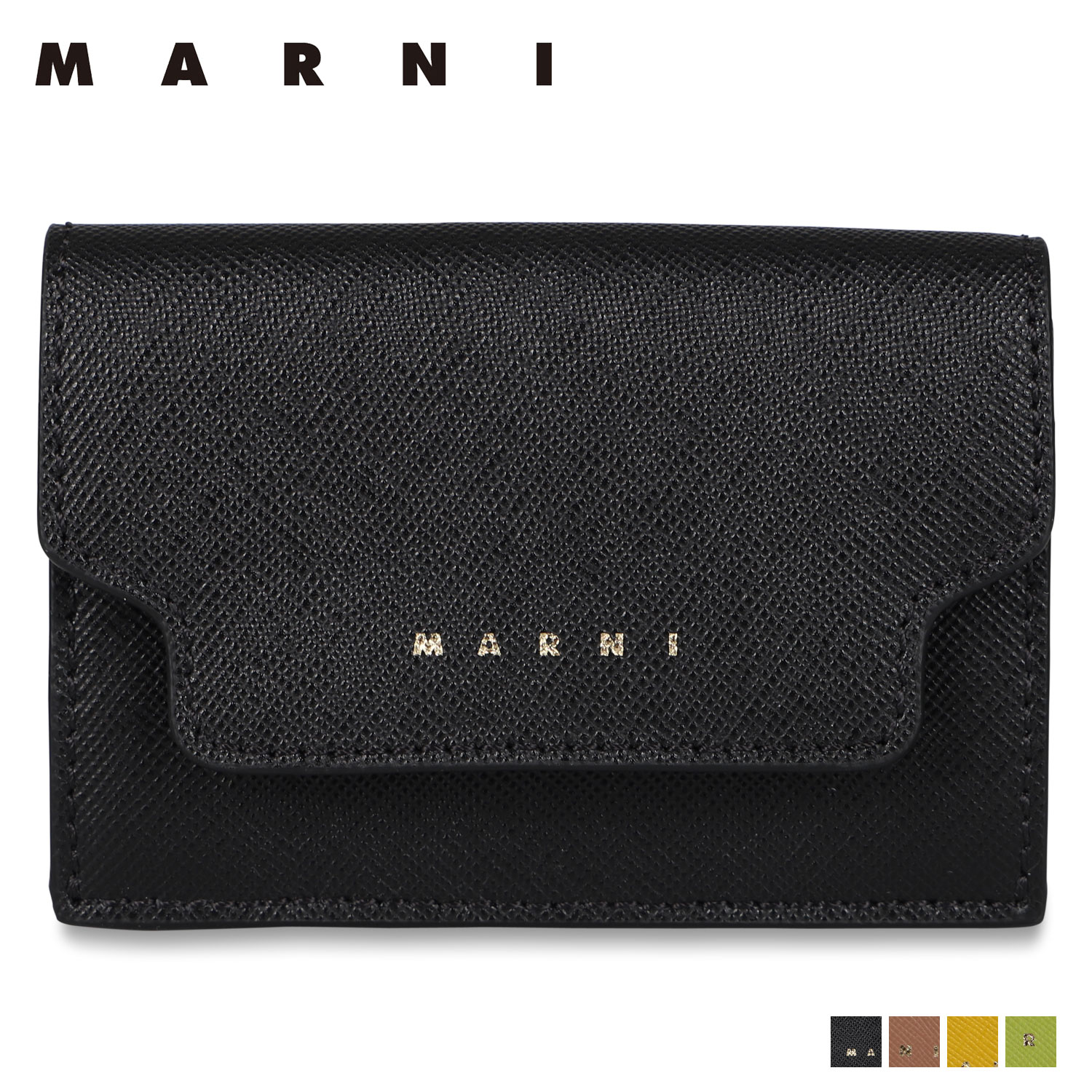 マルニ MARNI 財布 三つ折り ウォレット レディース TRIFOLD WALLET ブラック ブラウン ライム イエロー 黒 PFMOW02U07 LV520 - 0