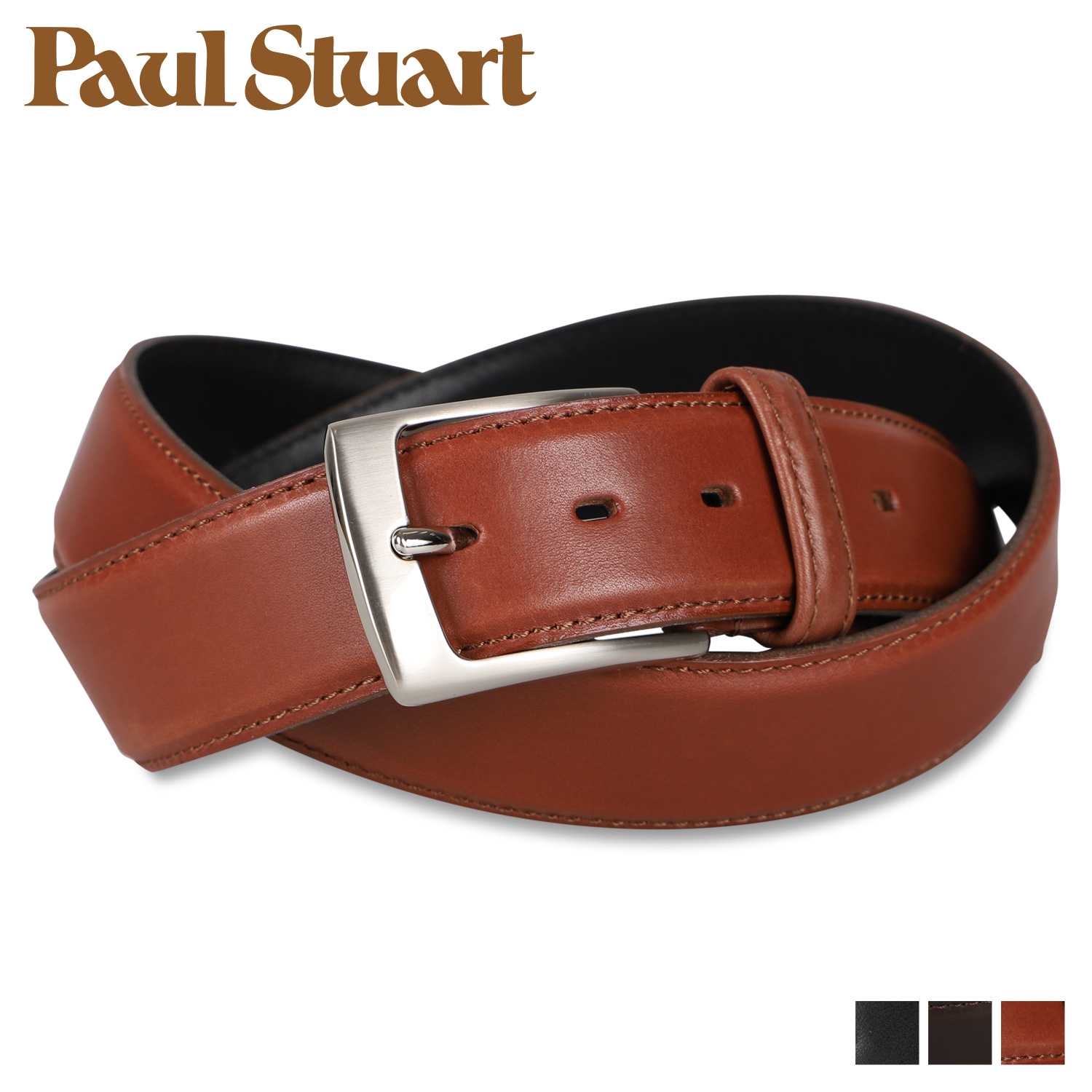 Paul Stuart レザー ベルト ブラウン PAUL STUART ポールスチュアート Paul Stuart ベルト メンズ 本