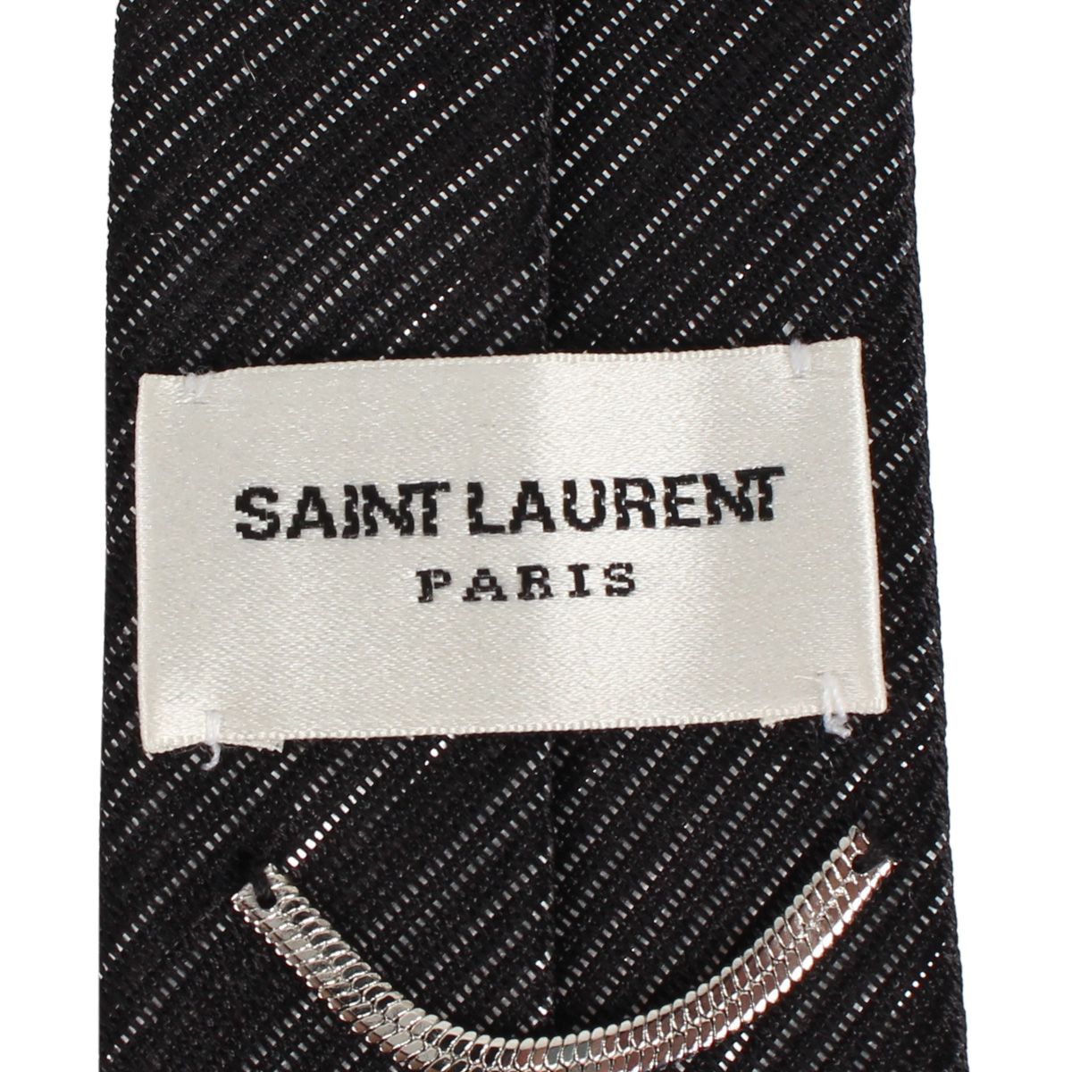 サンローランパリ　ネクタイ　黒 SAINT LAURENT PARIS サンローラン ネクタイ 黒 ロゴ 無地