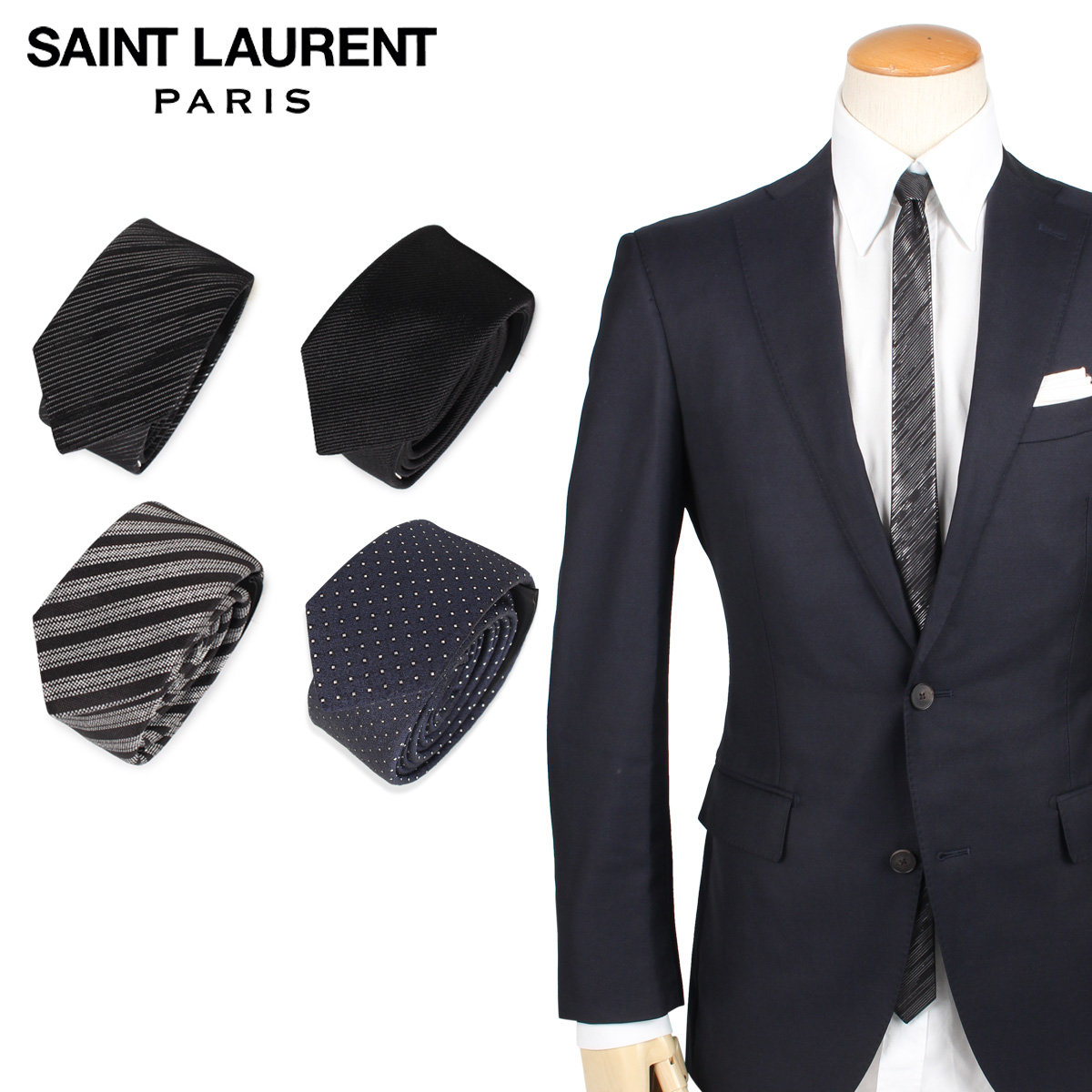 サンローランパリ　ネクタイ SAINT LAURENT サンローラン パリ PARIS ネクタイ メンズ TIE