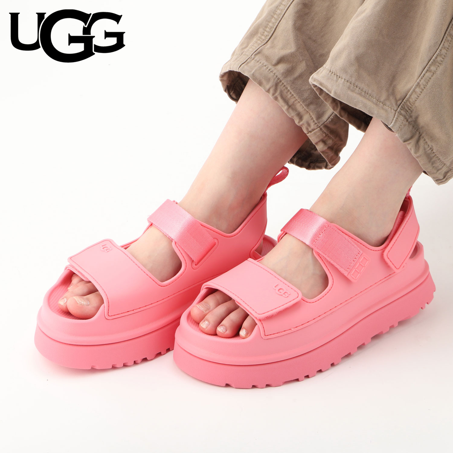 UGG ピンク リボン付きサンダル　☆美品☆ UGG ピンク リボンサンダル 6.5 - メルカリ
