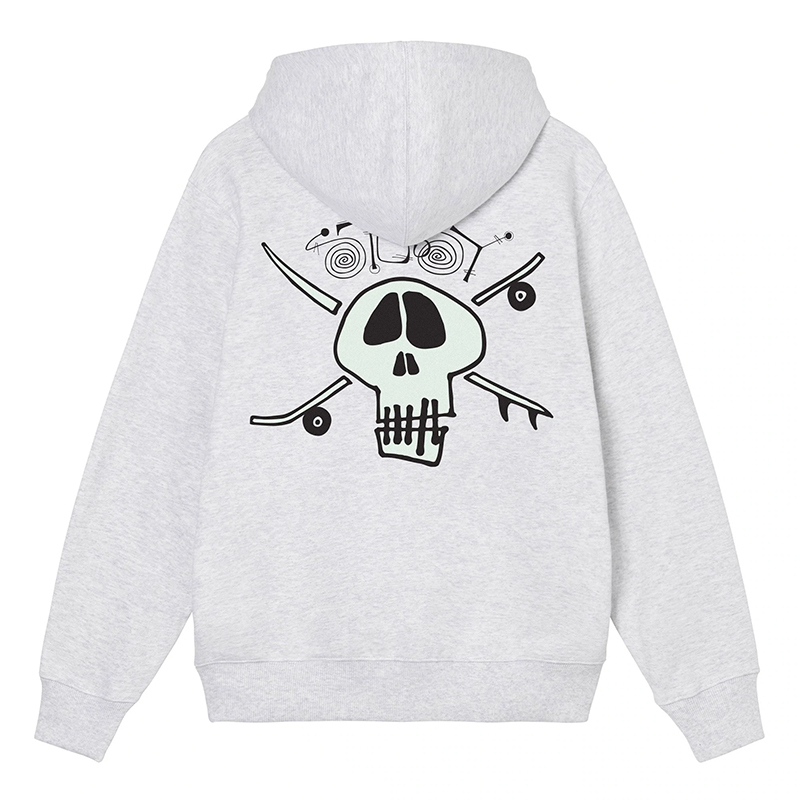 STUSSY SURF SKATE SKULL HOODIE ASH HEATHER GREY