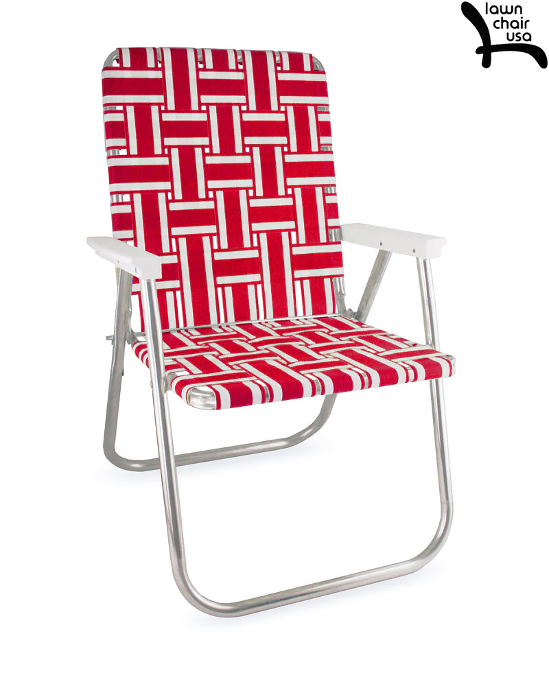 LAWN CHAIR USA RED AND WHITE STRIPE FOLDING CHAIR