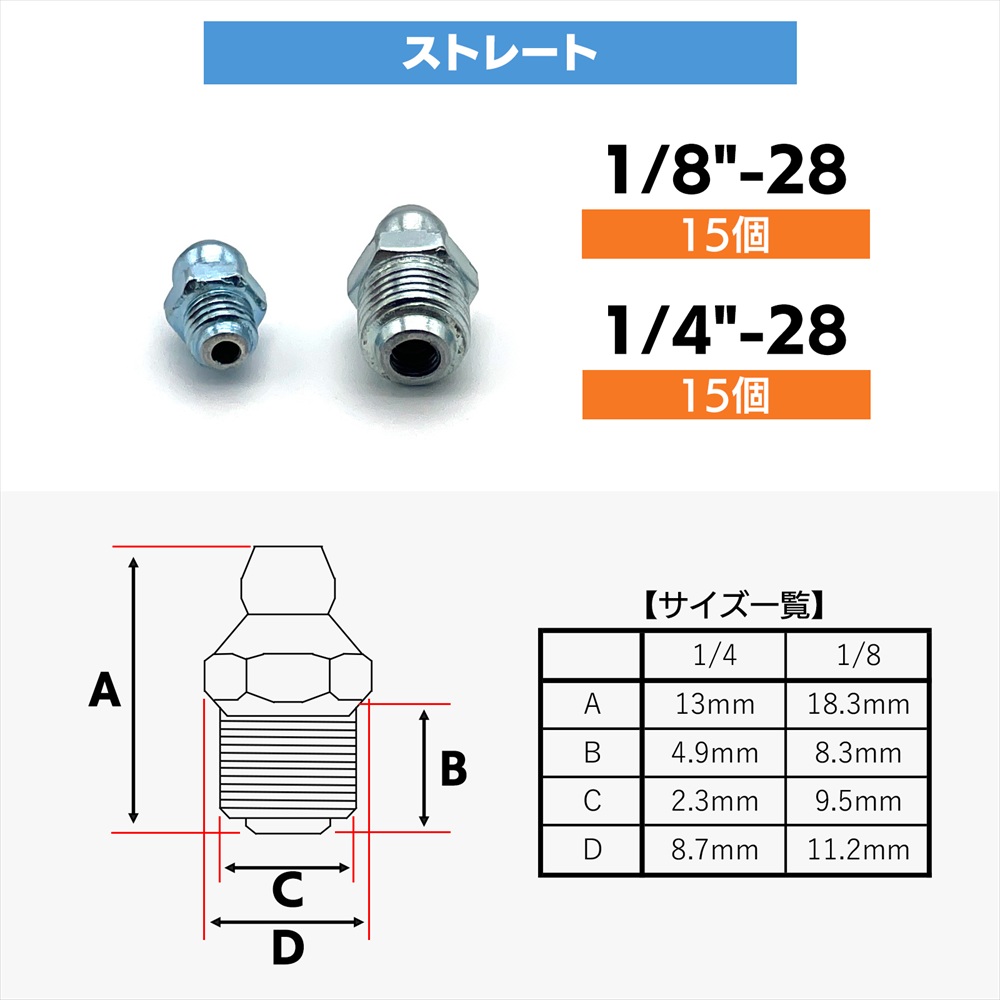 SーNET グリスニップル ケース付き M6 M8 M10 車 バイク メンテナンス