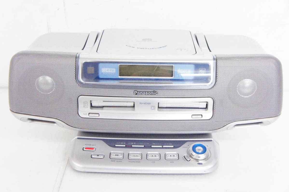 パナソニックMDラジカセRX-MDX81中古品 銀 CDラジカセ カセットテープ 
