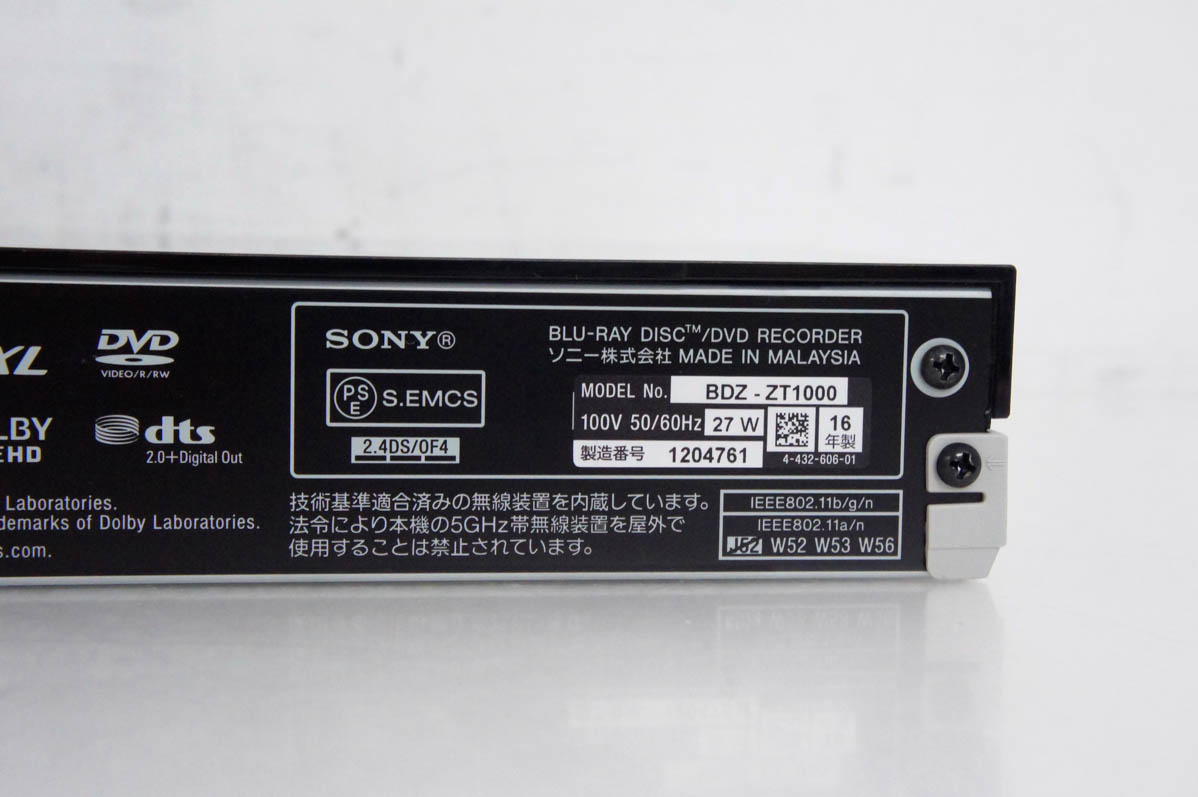 中古 SONYソニー ブルーレイディスクレコーダー BDZ-ZT1000 HDD1TB