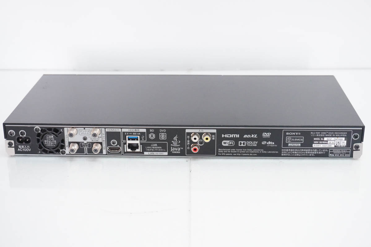 中古 SONYソニー ブルーレイディスクレコーダー BDZ-ZW1000 HDD1TB ダブルチューナー 無線LAN内蔵の画像