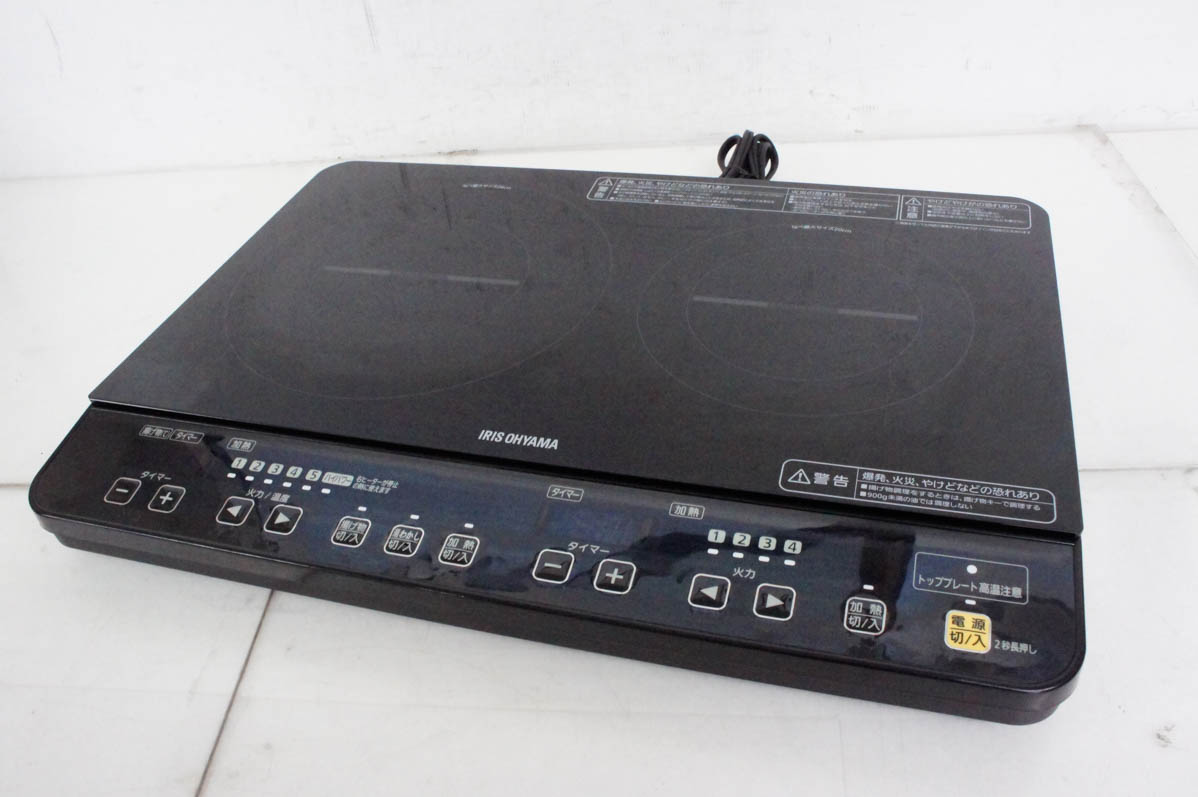 中古 アイリスオーヤマ 2口卓上IH調理器 IHK-W1S-B 2口IHコンロ