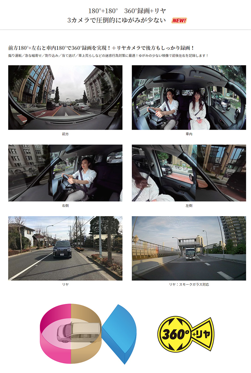 CELLSTAR セルスター CSシリーズ 180°+180°2カメラ360°+リヤ1の