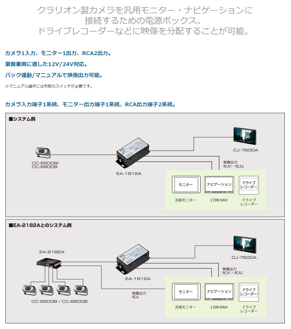 メーカー欠品 次回入荷未定】クラリオン バス・トラック用カメラ電源ボックス (EA-1812A) :ea-1812a:グリーンテック - 通販 -  Yahoo!ショッピング