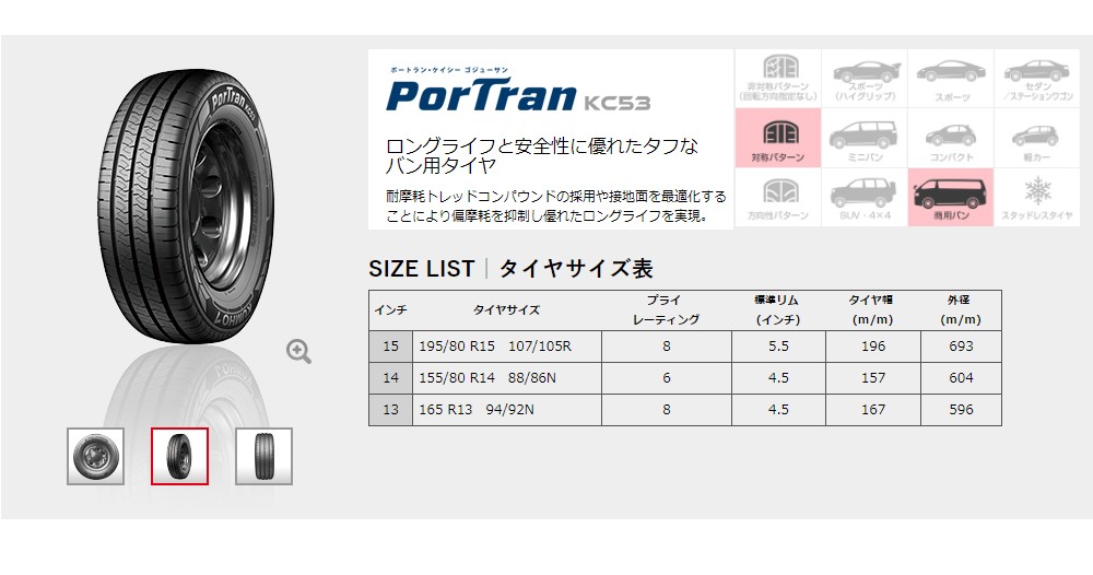 クムホタイヤ バン用タイヤポートラン KC53 (165R13 94/92N)KUMHO