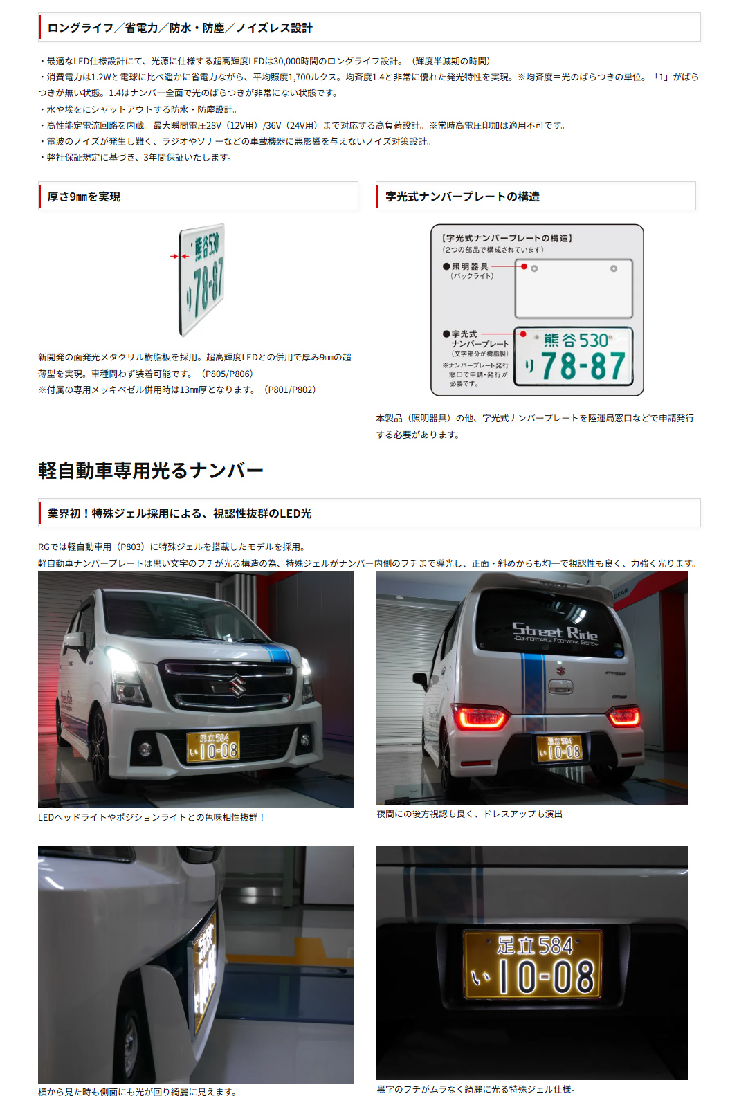 RACING GEAR RG レーシングギア RGH-P802 字光式ナンバー