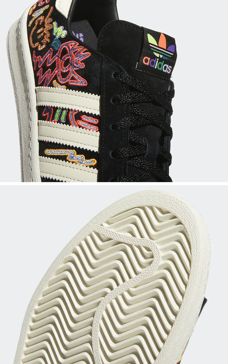 adidas アディダス スニーカー CAMPUS 80 PRIDE Love Unites BLACK WHITE GREEN YELLOW  GX6390 3ストライプ レザー 本革 クラシック