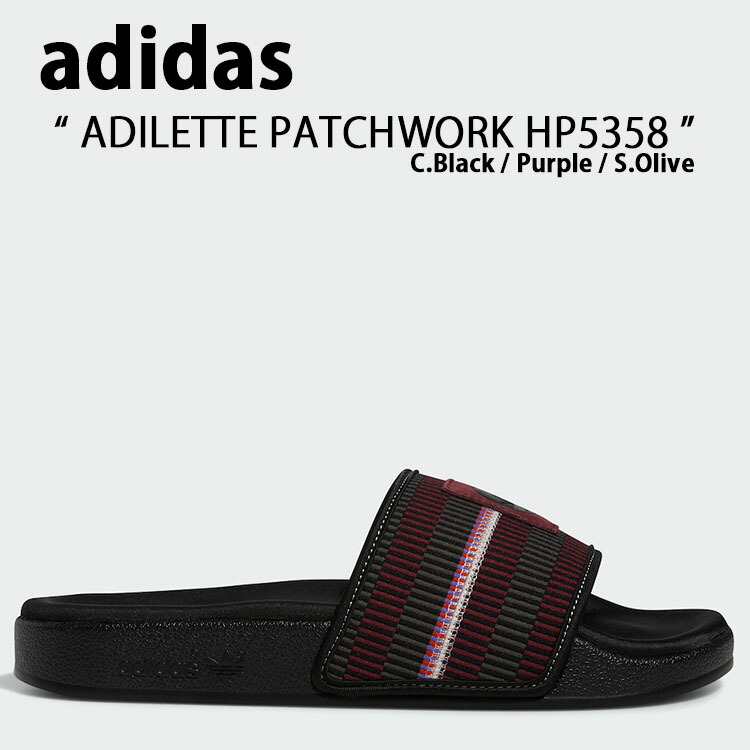 adidas Originals アディダス オリジナルス サンダル スリッパ ADILETTE PATCHWORK SLIDES HP5358  CBLACK/PURPLE/SHAOLI アディレッタ パッチワーク Black