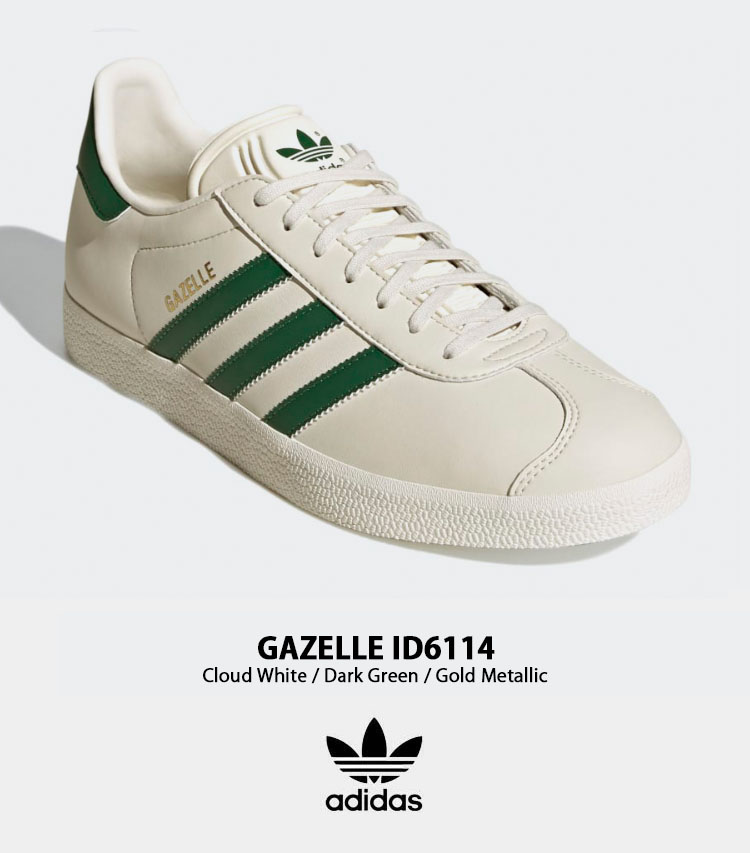 adidas originals アディダス スニーカー GAZELLE ID6114 WHITE GREEN GOLD ガゼル シューズ  スリーストライプ ホワイト グリーン ゴールドロゴ : ad-id6114 : セレクトショップ a-clo - 通販 - Yahoo!ショッピング