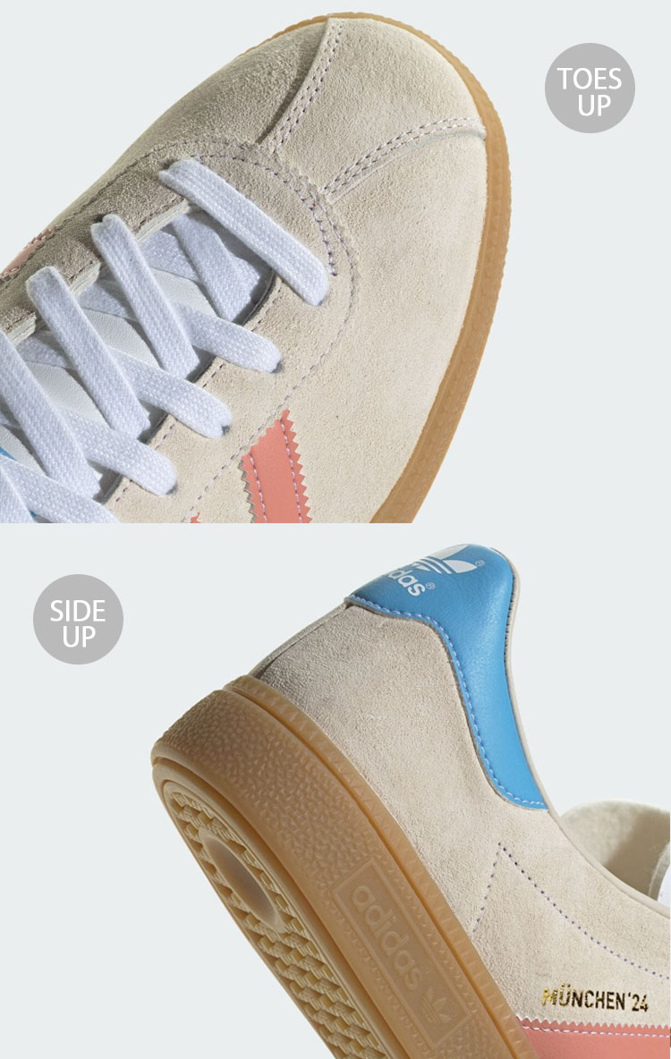 adidas originals アディダス レディース スニーカー MUNCHEN 24 IG6282 ミュンヘン UEFA EURO 2024  WHITE CLAY BLUE スエード ラバーソール ニュアンスカラー