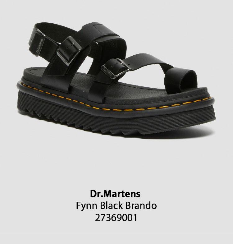 Dr.Martens ドクターマーチン サンダル コンフォートサンダル Fynn Black Brando 27369001 スリッパ サイズ調整  レザーサンダル メンズ レディース