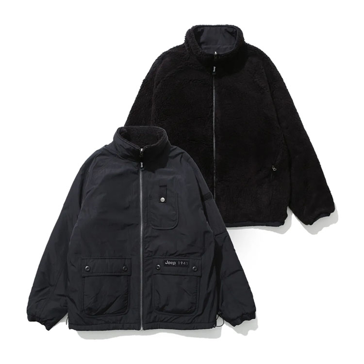フリースジャケット jeep 2way Peaklogo round neck fleece BLACK JP5TZU192BK 2way Peak-logoラウンド ネック ポリス ジャケット/ユニセックス