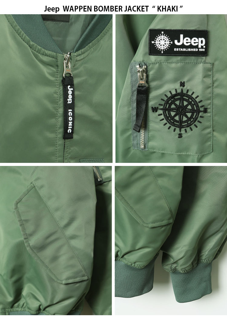 Jeep ジープ MA-1 WAPPEN BOMBER JACKET ワッペン ボンバー ジャケット MA1 ロゴ カーキ ブラック メンズ  レディース 男性用 女性用 JN1JPU201