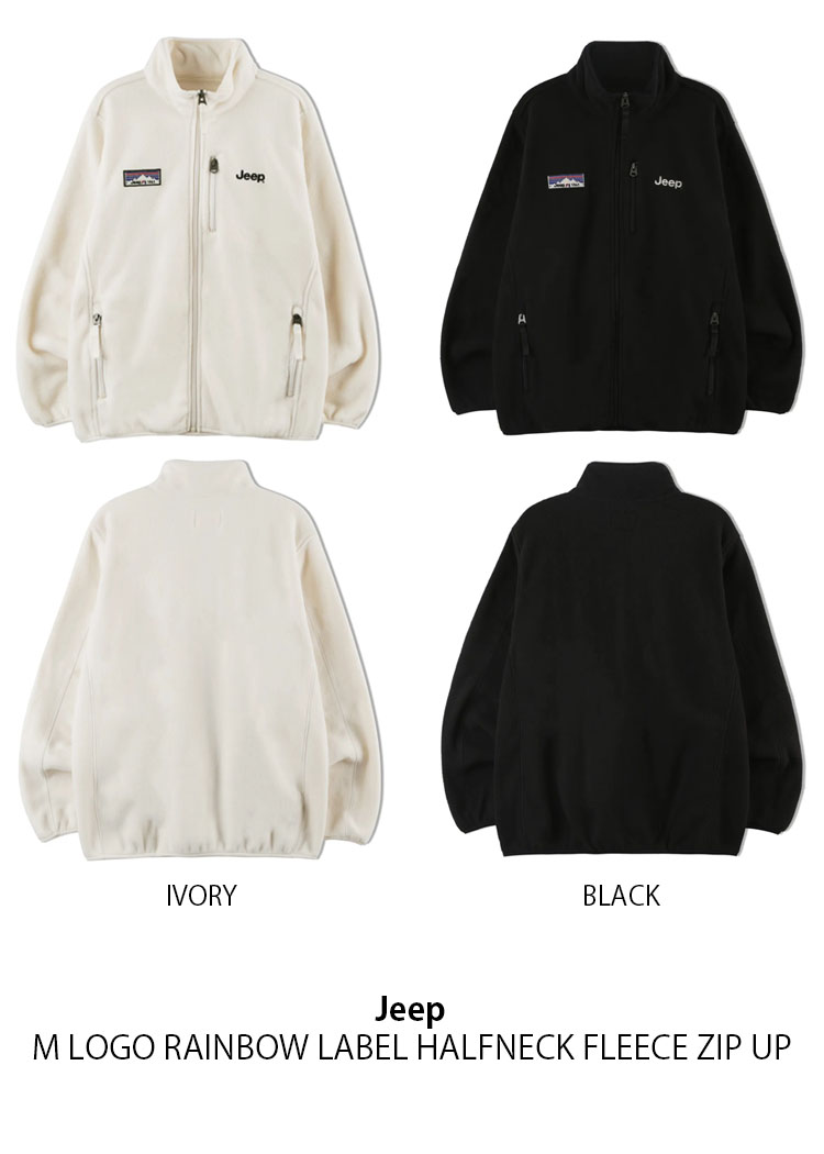 efu アイボリー オフショルダー ジップアップジャケット Jeep ジープ フリースジャケット M LOGO RAINBOW LABEL HALFNECK