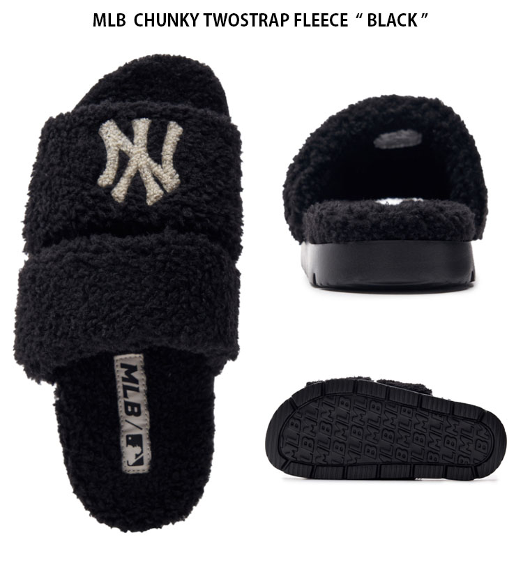 MLB エムエルビー ミュール CHUNKY TWOSTRAP FLEECE BLACK