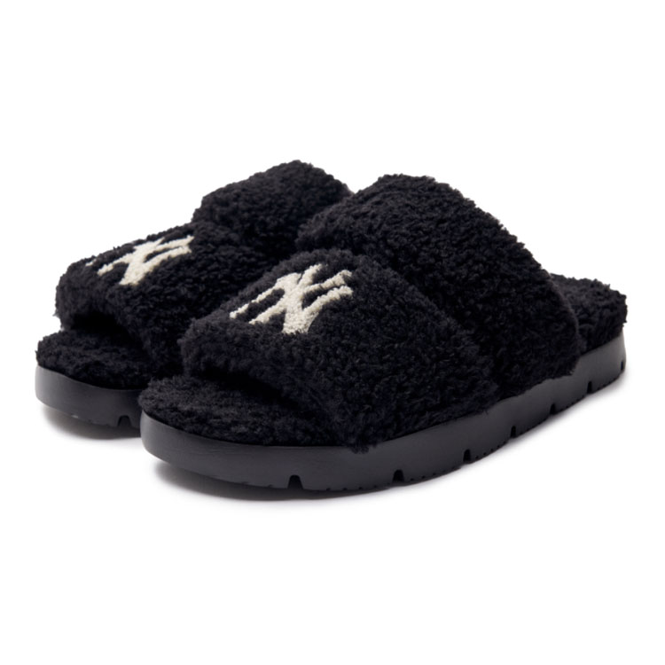 MLB エムエルビー ミュール CHUNKY TWOSTRAP FLEECE BLACK