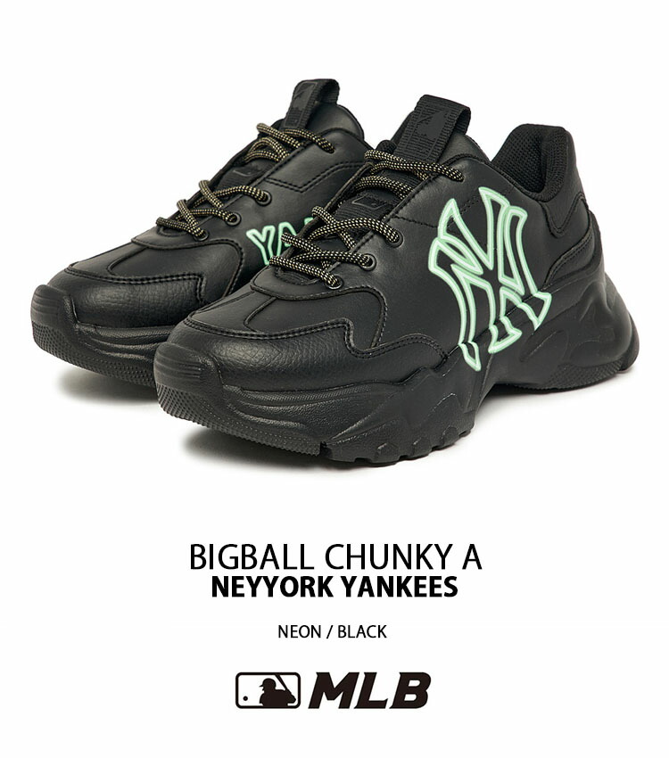 MLB スニーカー BIGBALL CHUNKY A NYY ネオンカラー 厚底スニーカー ニューヨークヤンキース NEON BLACK 厚底シューズ  ダッドシューズ 韓国 3ASHBCN3N-50BKS