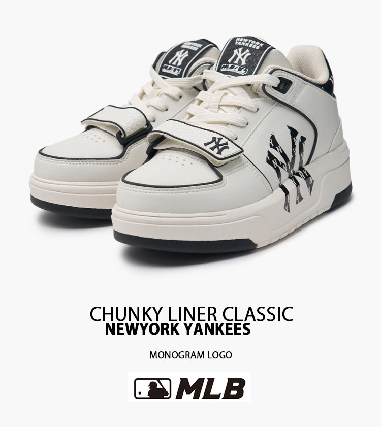未使用品 ユニセックス MLB New York Yankees/ニューヨーク・ヤンキース NYロゴ スニーカー メジャーリーグ ホワイト 24.5㎝ シューズ MLB エムエルビー レディース 厚底スニーカー MLB CHUNKY LINER MID