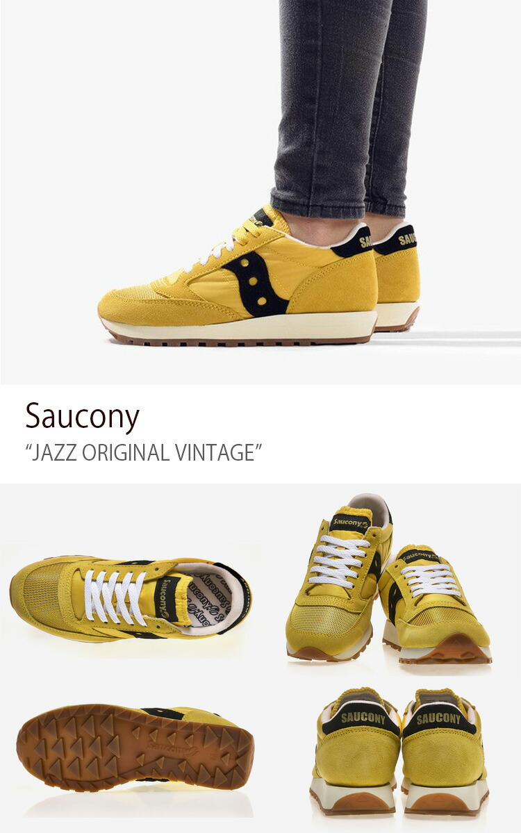 Saucony サッカニー スニーカー JAZZ ORIGINAL VINTAGE S60368-100 YELLOW BLACK シューズ  ジャズオリジナル 本革 レザー メンズ レディース 男性用 女性用