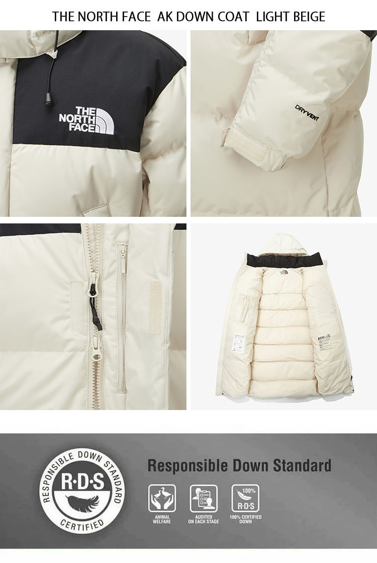 THE NORTH FACE ノースフェイス ダウンコート AK DOWN COAT ダウンジャケット ロングダウン ベンチコート DRYVENT  BLACK KHAKI LIGHT BEIGE WHITE NC1DN52K/J/L