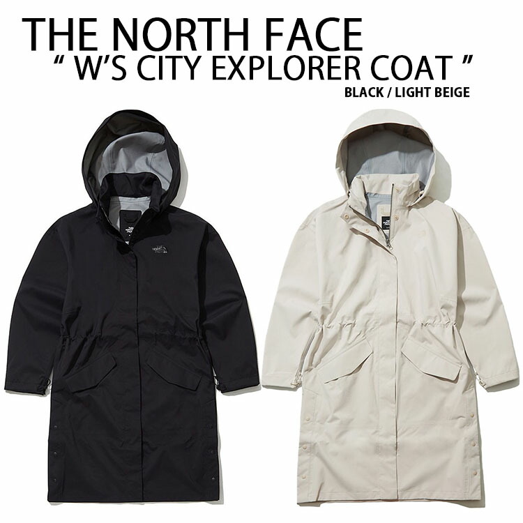 THE NORTH FACE ノースフェイス レディース スプリングコート オータムコート W'S CITY EXPLORER COAT フード付き  BEIGE BLACK ロゴ カジュアル NC2HL37A/B