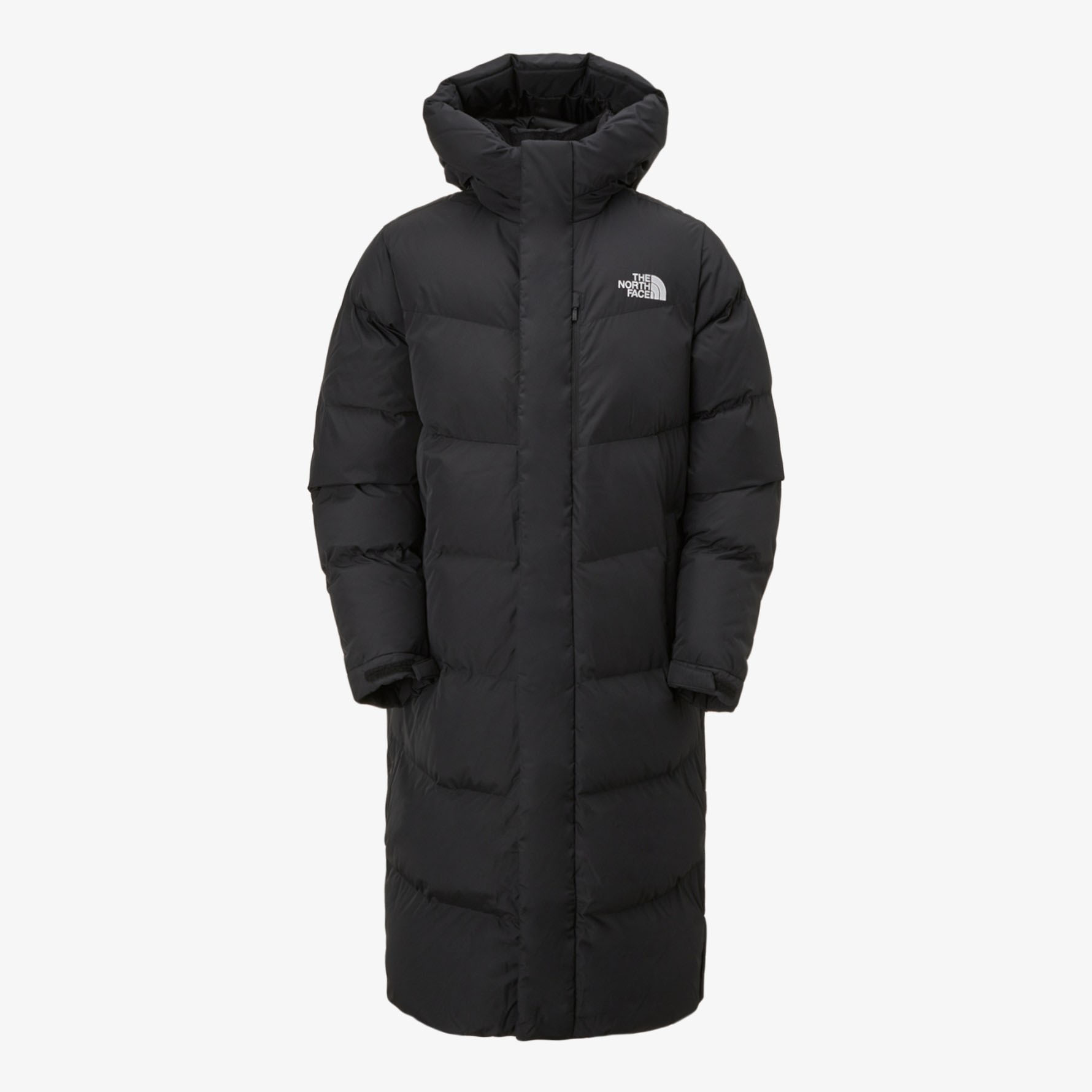 【ザ・ノースフェイス】ロングダウンコート　Aライン　刺繍ロゴ　黒　L 美品 ザ・ノースフェイス】ロングダウンコート Aライン 刺繍ロゴ 黒 L 美品