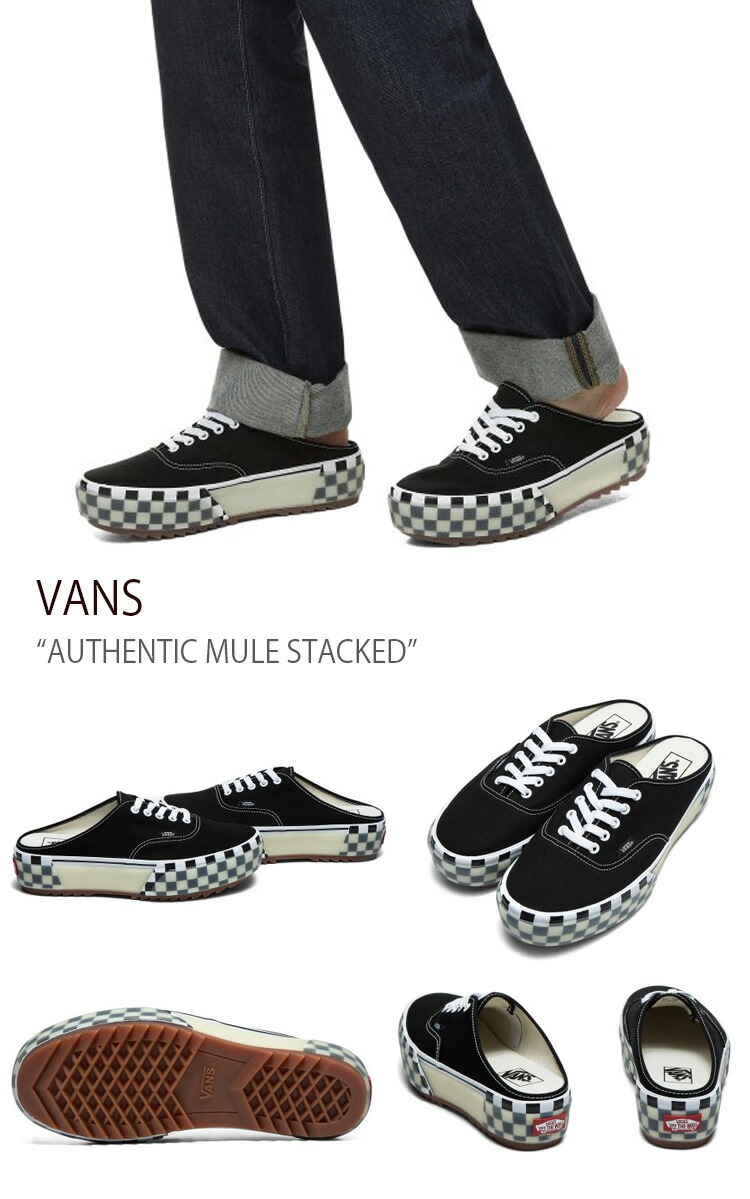 VANS★AUTHENTIC MULE STACKED★ミュール★CANVAS CHECK★厚底 New Vans Authentic Mule Stacked Canvas Check Black/White