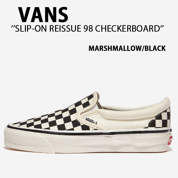 VANS バンズ スニーカー SLIP-ON REISSUE 98 CHECKERBOARD MARSHMALLOW BLACKチェックボード  マシュマロ ブラック メンズ レディース 男性用 女性用