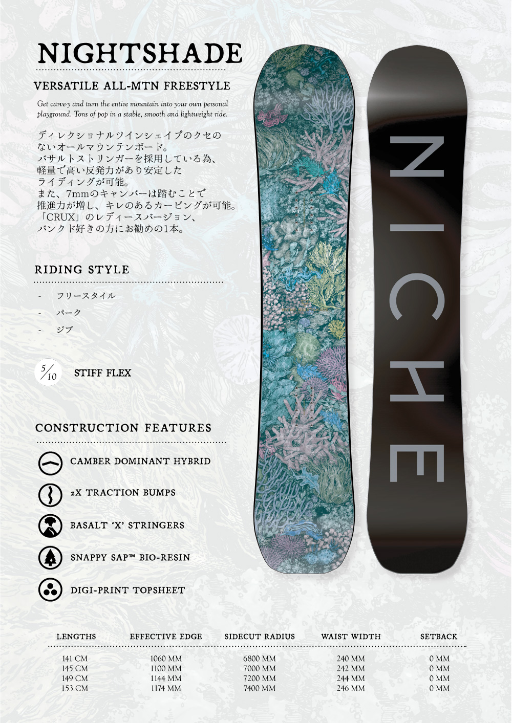 23-24モデル NICHE Snowboards Nightshade ニッチスノーボード ナイトシェイド フリーラン カービング スノーボード  国内正規品