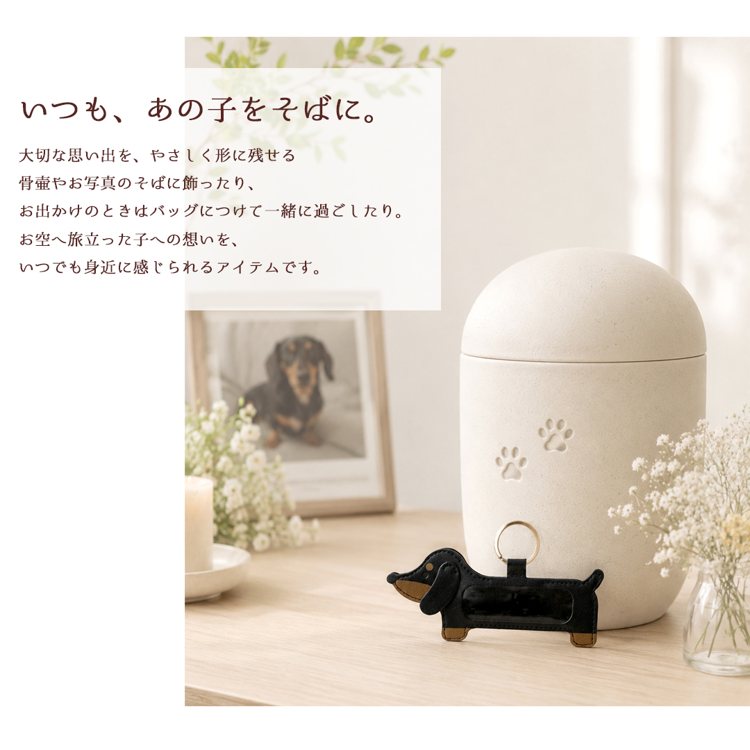 犬 毛入れ キーホルダー 名入れプリント ダックス メモリアルグッズ 毛 ケース レザー調 オーダーメイド うちの子 記念品 ギフトダックス チャーム 遺毛入れ 関連画像5