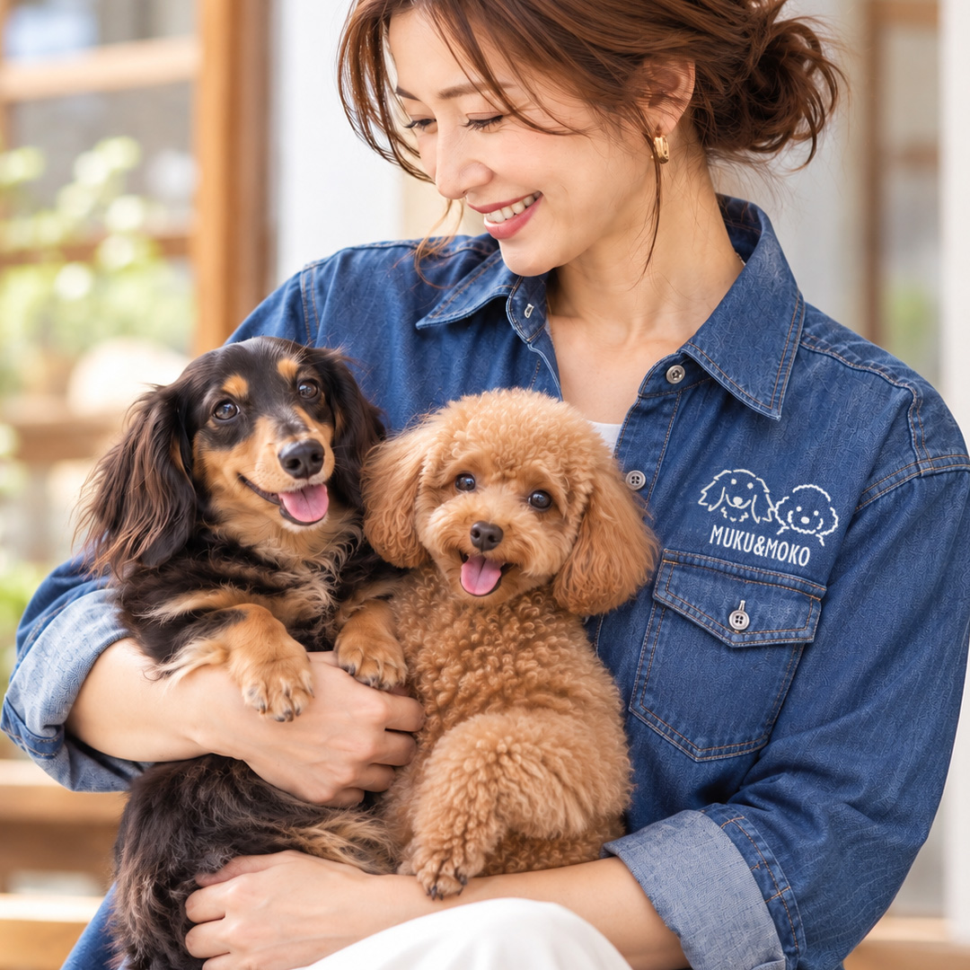 愛犬 プリント 名入れ うちの子 オーナー snowdrop ダンガリー シャツ デニム 長袖シャツ 綿 レディース 愛犬 ダックス オーナー snowdrop | ブランド登録なし | 03