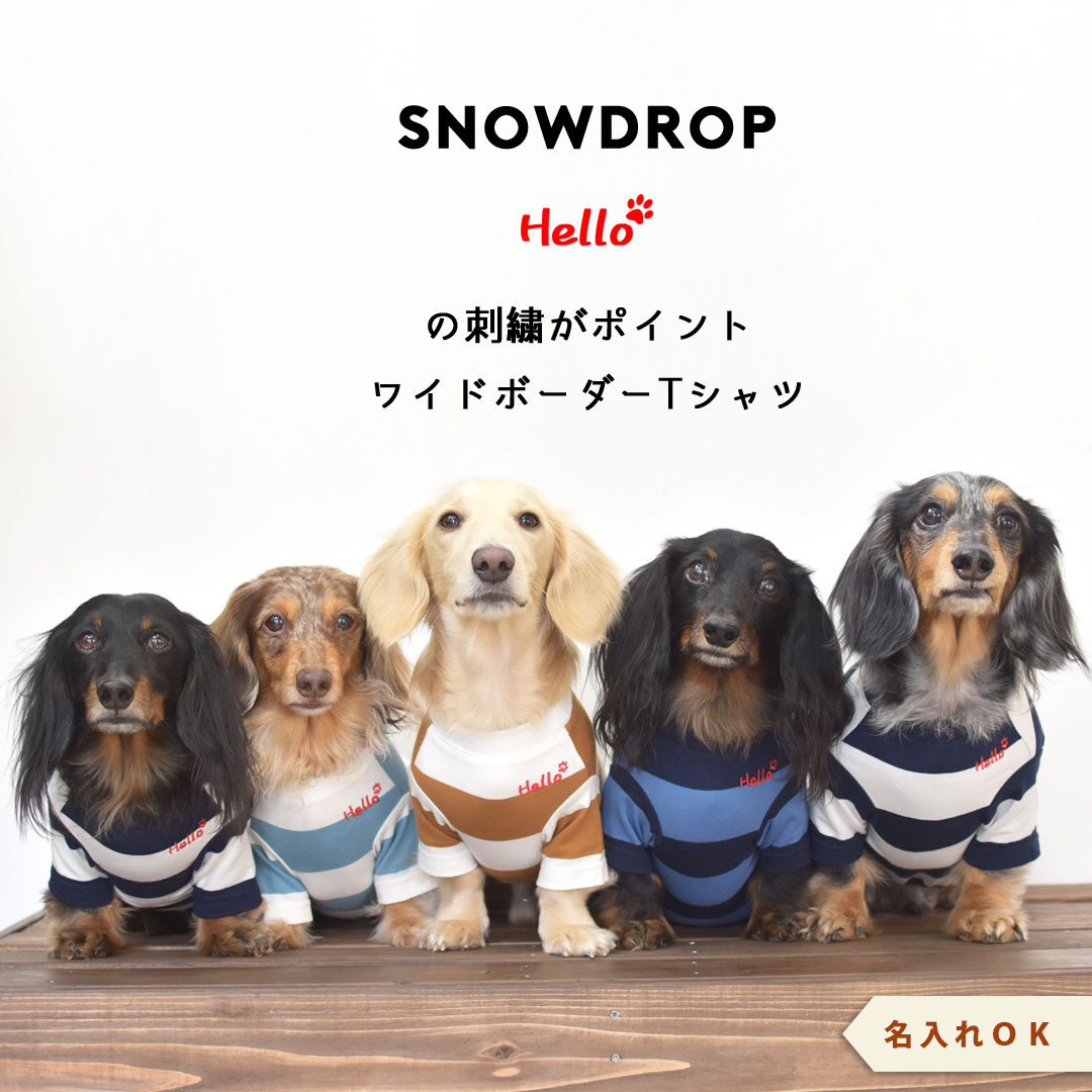 ワイドボーダーTシャツ 犬服 名入れ 刺繍 snowdrop ドッグウェア ダックス Tシャツ ボーダー ストレッチ dog ゆうパケット対応｜snowdrop